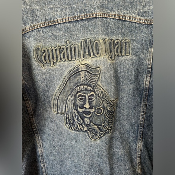 VINTAGE 90s NOS Captain Morgan Denim Jean Jacket Tyca Liquor Promo Large - Picture 2 of 10